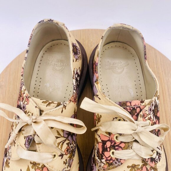 Dr Martens Shoes Womens 8 Beige Leather Fabric Floral Lester Oxford - Picture 4 of 12